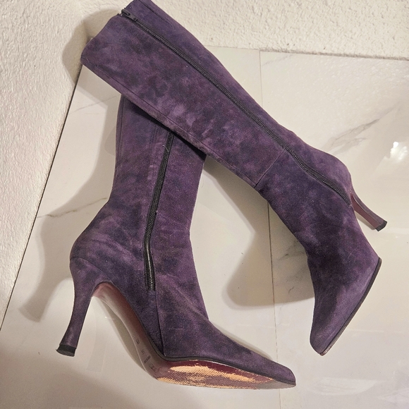 Via Spiga Made In Italy Suede Leather Knee High Stiletto Heeled Boots - Picture 4 of 8